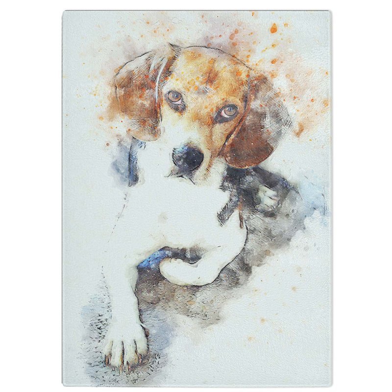 Tempered Glass Beagle Dog Chopping Board, 28.5 cm W x 39 cm L