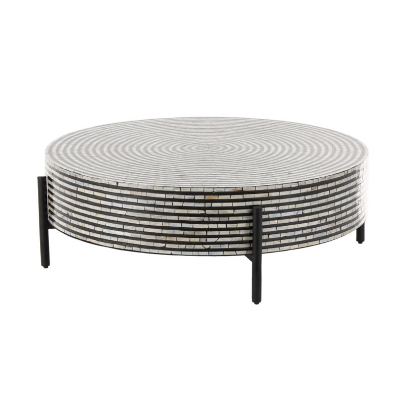 Maly Round Mother of Pearl Coffee Table, Gray Top/Black Base