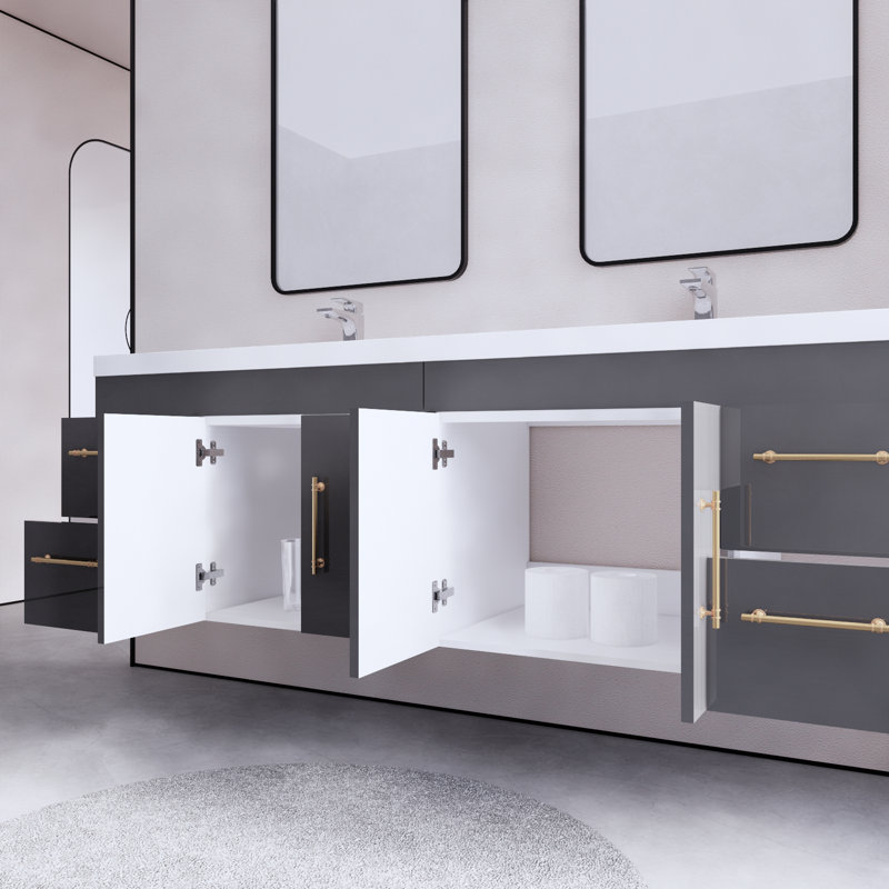 Ensemble de meuble-lavabo double mural 70,5 "Bensley, Gris