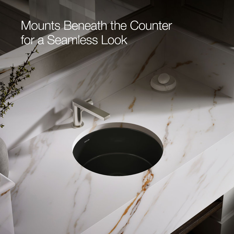 Verticyl Ceramic Vitreous China Circular Undermount Bathroom Sink with Overflow, Black Black