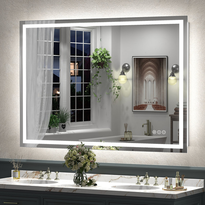 UL Certified Front & Back LED Anti-Fog Tempered Glass Bathroom/Vanity Mirror with 3-Year Warranty - Basics by Wayfair™