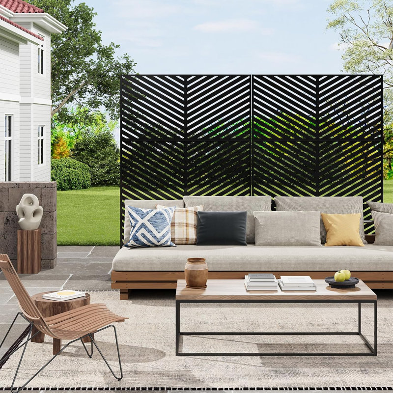 Outdoor Metal Privacy Screen – 72"×47" Freestanding Garden Pool Divider with Stand Decorative, Galvanized Steel Privacy Fence for Balcony Patio Indoor Room Hot Tub