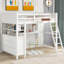 Lit mezzanine double avec tiroirs - Aménagement efficace de la chambre à coucher, bureau de travail blanc et rangement pour transformer votre espace en espace de production