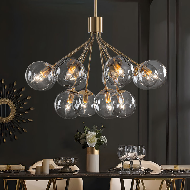 Modern 12-light Bubble Glass Chandelier, Gold
