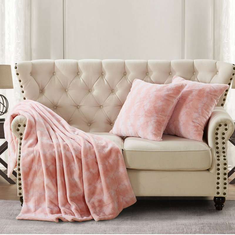 Ensemble de 2 jetés en fausse fourrure, Rose quartz, 60 po x 80 po