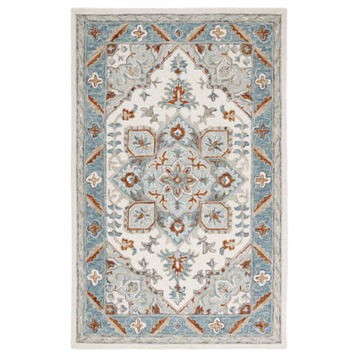Eduvina Hand Tufted Wool/Cotton/Latex Oriental Rug in Orange/Gray/Blue