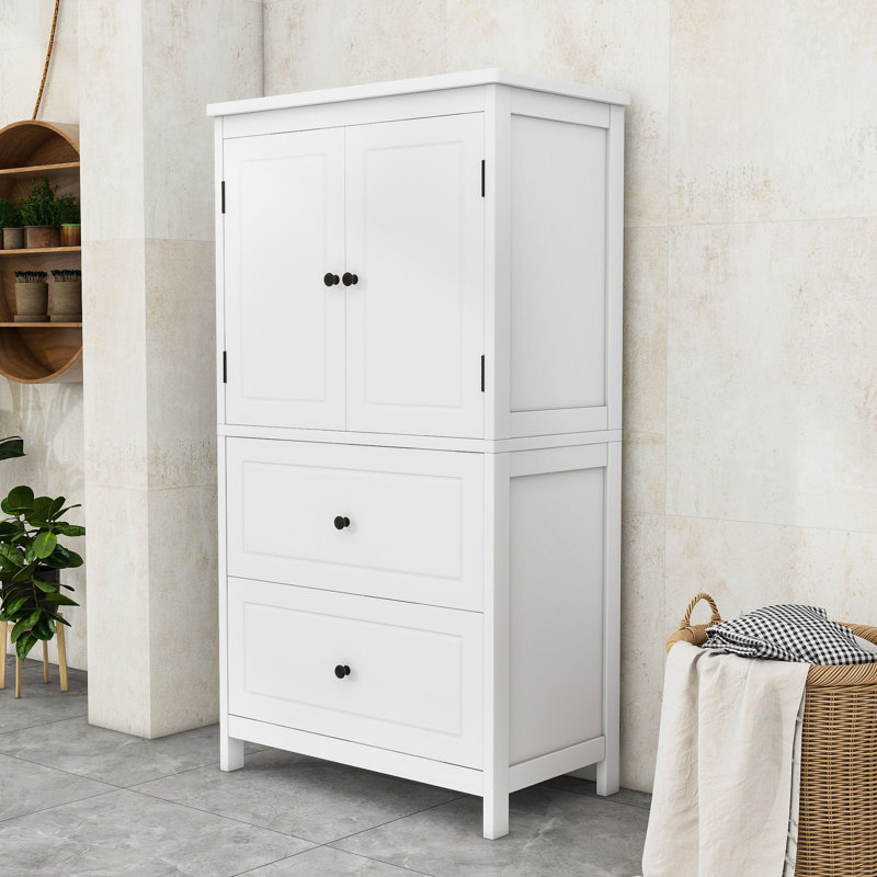 Onsted Wood Freestanding Bathroom Cabinet with Storage Drawers and Adjustable Shelf, 43'' H x 23.3'' W, White