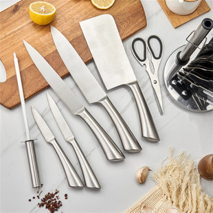 HUNTER.DUAL Knife Set, 15 Piece Kitchen Knife Set with Block Self  Sharpening, Dishwasher Safe, Anti-slip Handle, White