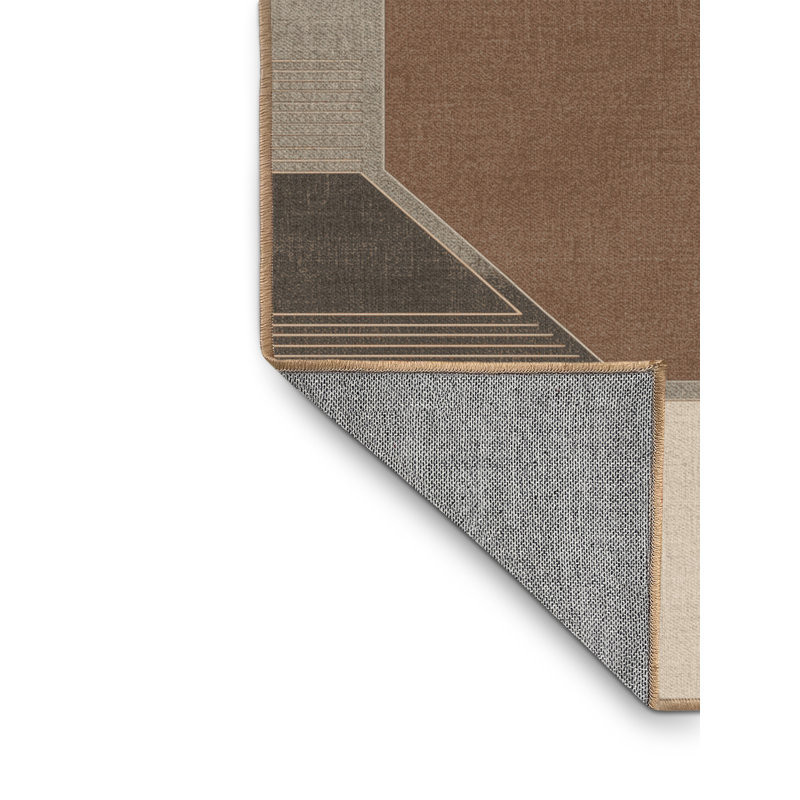 Tapis à motif géométrique classique lavable à la machine Manhasset - reliure brun clair, 2 x 5