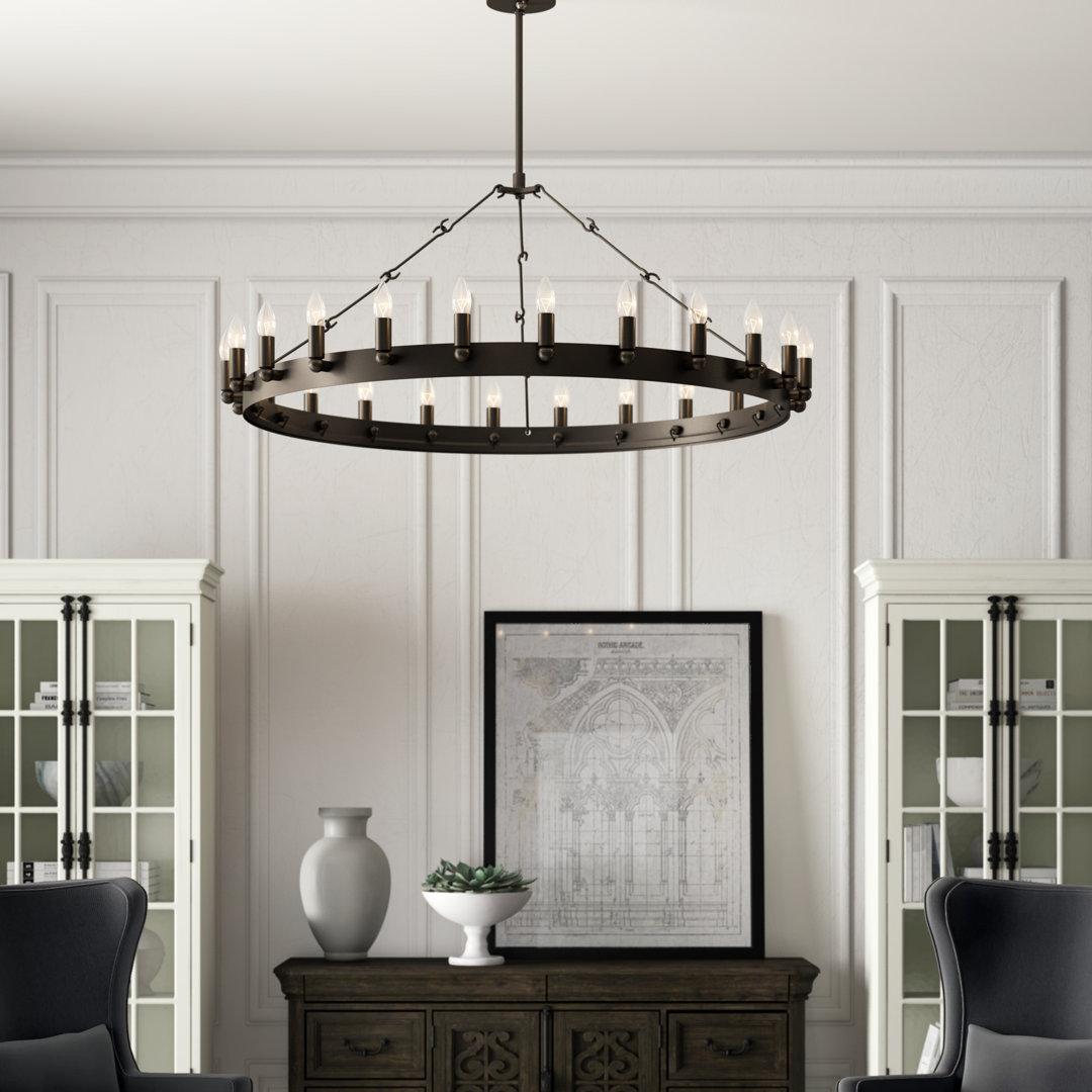 Marchelle 24 - Light Dimmable Wagon Wheel Chandelier Longshore Tides