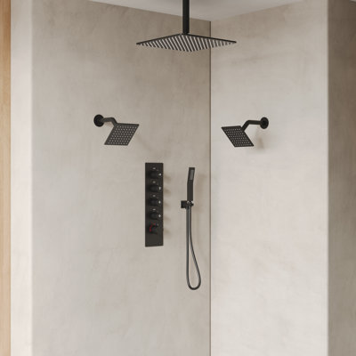 15-Spray Patterns 16" & 6" Triple Shower Heads, Shower Faucet  System with Thermostatic Rough-in Valve