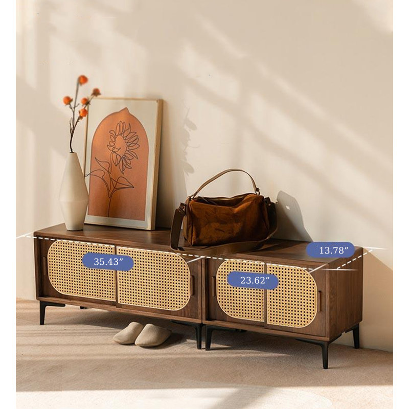 Solid Wooden Rattan Shoe Storage Bench, Brown