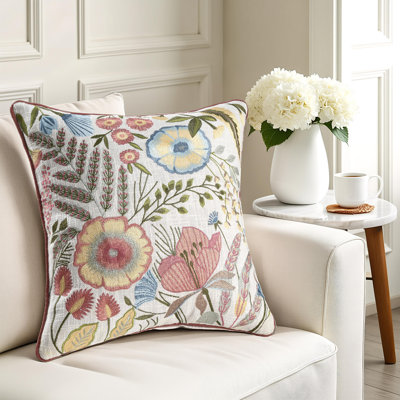 Flint Multicolour Transitional Floral Handmade 100% Cotton Throw Pillow Cover
