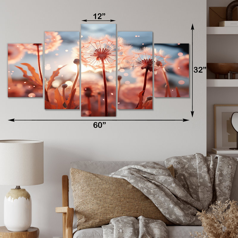  «Delicate Calm Dandelion Serenity III - Flowers Multipanel Wall Art, ensemble