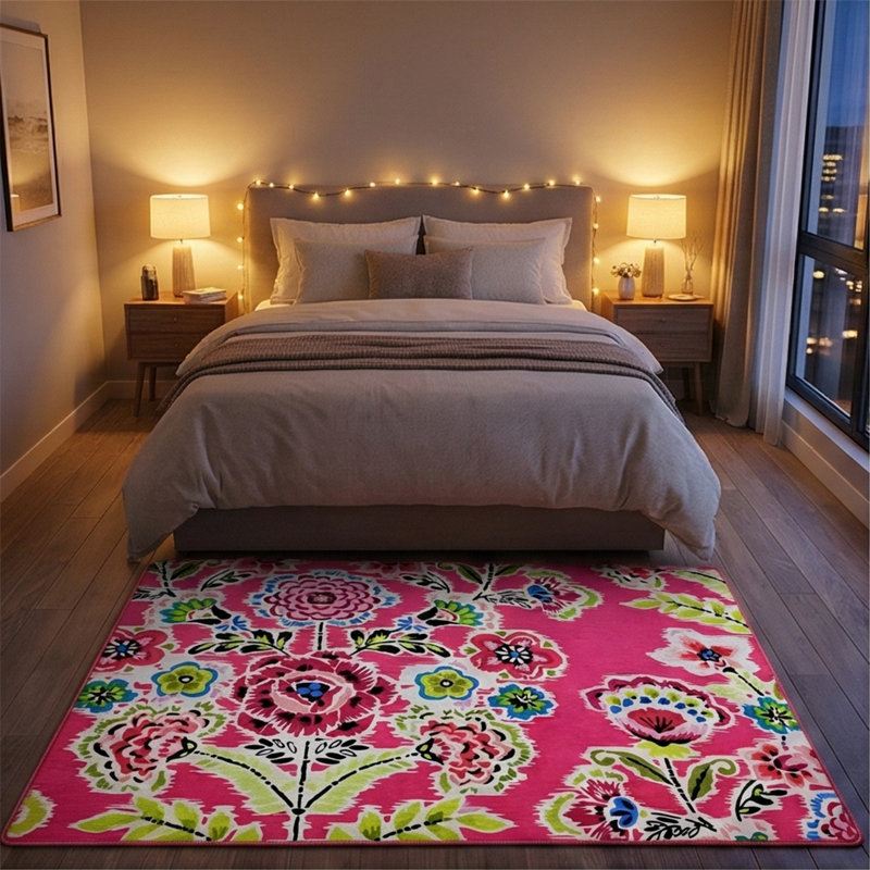 Tapis rose multicolore lavable Zeshaun