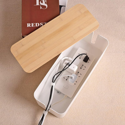 Cable Management Box - Wooden Style Large Cord Organizer Box to Hide Wires