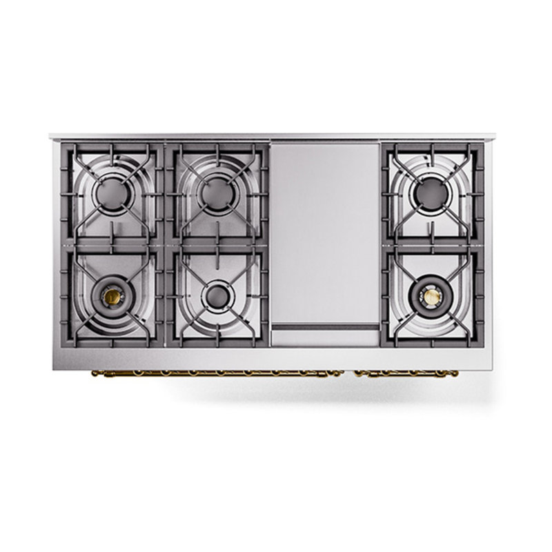 ILVE UN48FNMPEGG Nostalgie II Noblesse 48 inch Dual Fuel Range (8 Sealed Burners + Griddle, Triple Glass Door), Antique White