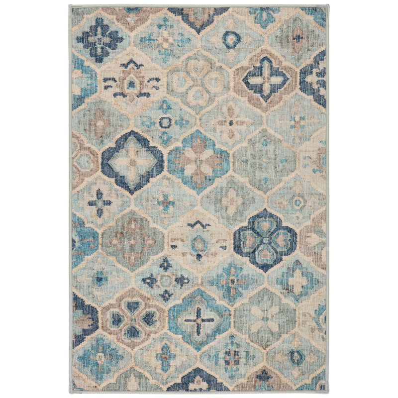 Pali Blue Machine Washable Rug, Rectangle 8'6" x 11'6"