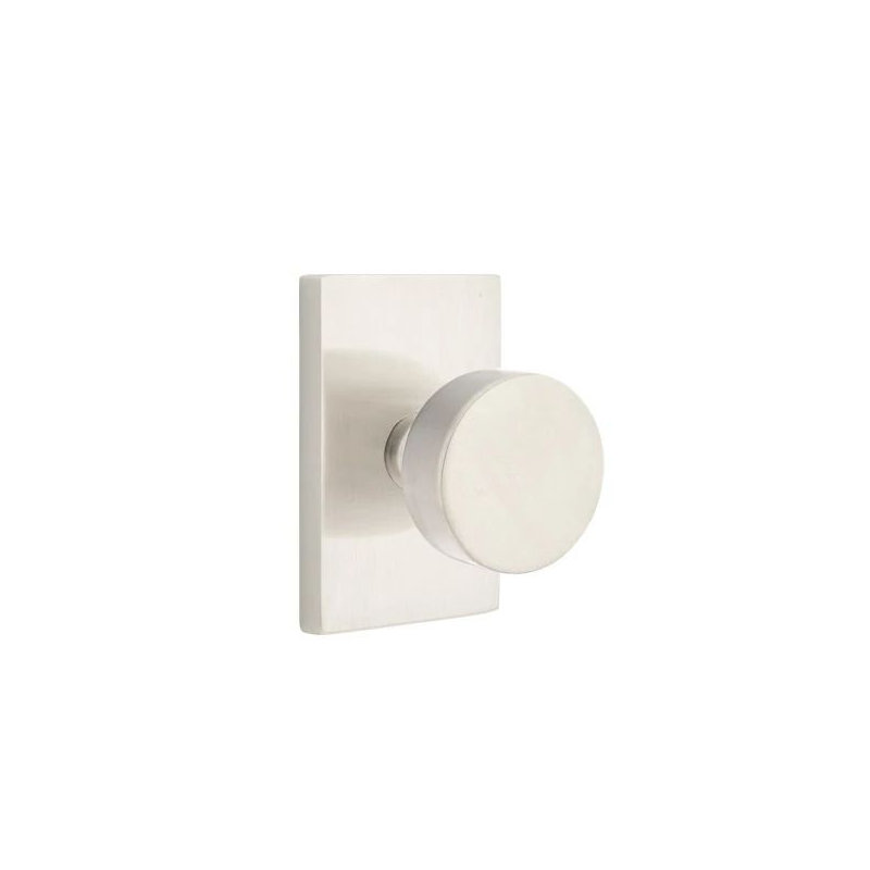 Ensemble de mortaise intérieure Emtek avec rosette rectangulaire moderne et bouton rond (droit), Nickel satiné