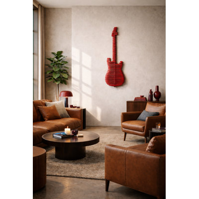 Elvis Parametric 3D Guitare rouge, décoration murale, art mural sculptural moderne, décoration architecturale contemporaine pour le salon, le bureau et les intérieurs commerciaux