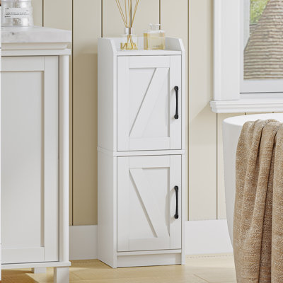 Bathroom Storage Cabinet, Small Corner Floor Cabinet with Door and Shelves, Narrow Bathroom Organizer and Paper Storage with Adjustable Shelves, for Small Spaces, White