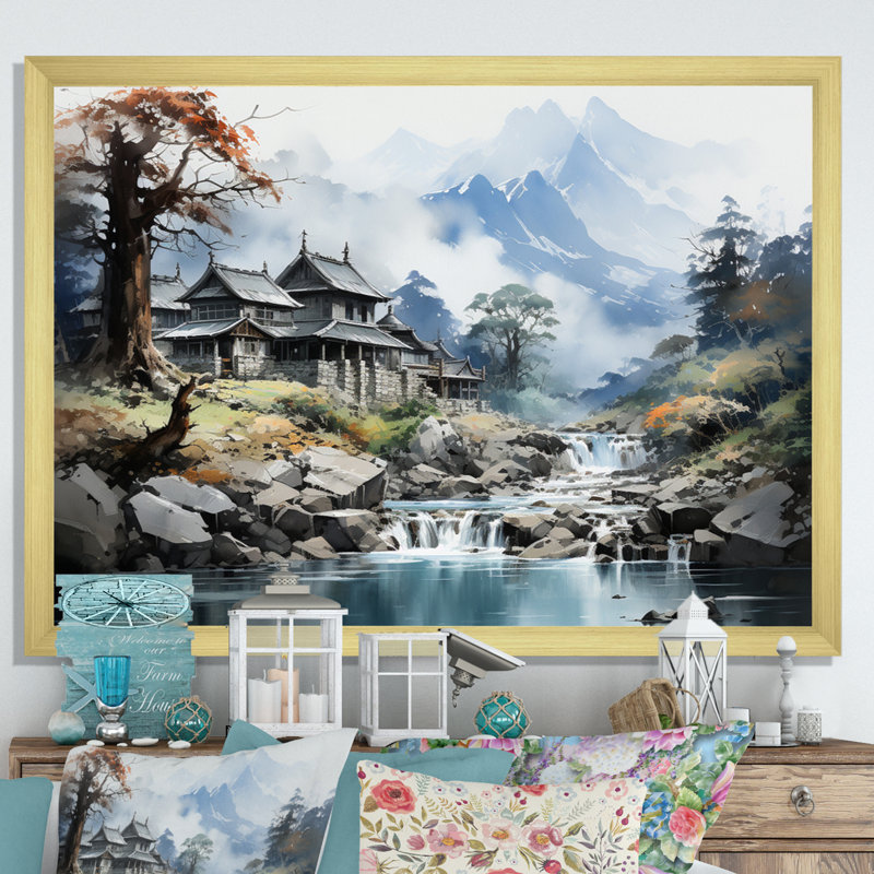 Bernest China Art Misty Mountain sur toile, Cadre doré à une seule photo, H 34 po x l 44 po x P 1,5 po