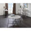 Table de canapé demi-lune avec support de traverse, chêne blanc et chrome