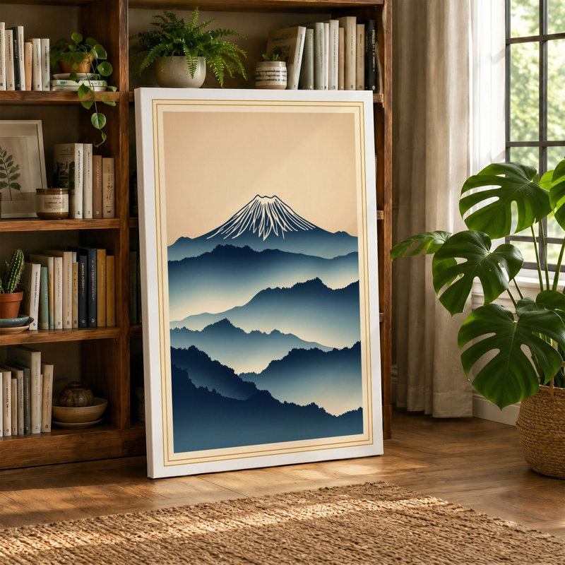 Layers of Fuji Japandi - Wrapped Canvas, 24x16 - 61.0 x 40.6 cm, Ochre Border