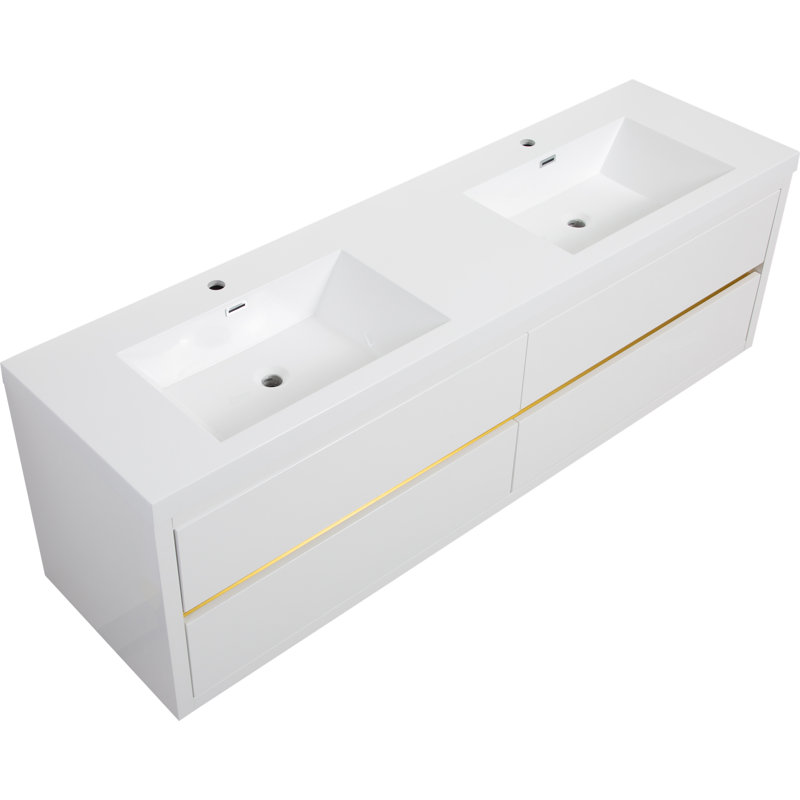 Meuble-lavabo mural avec lavabo, meuble de rangement flottant avec tiroirs à fermeture en douceur, meuble-lavabo pour la maison