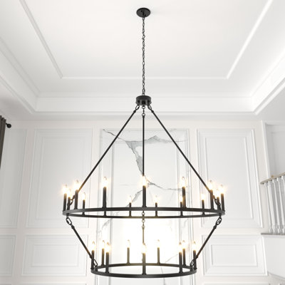 Adriana 24-Light 2-Tier Dimmable Wagon Wheel Chandelier