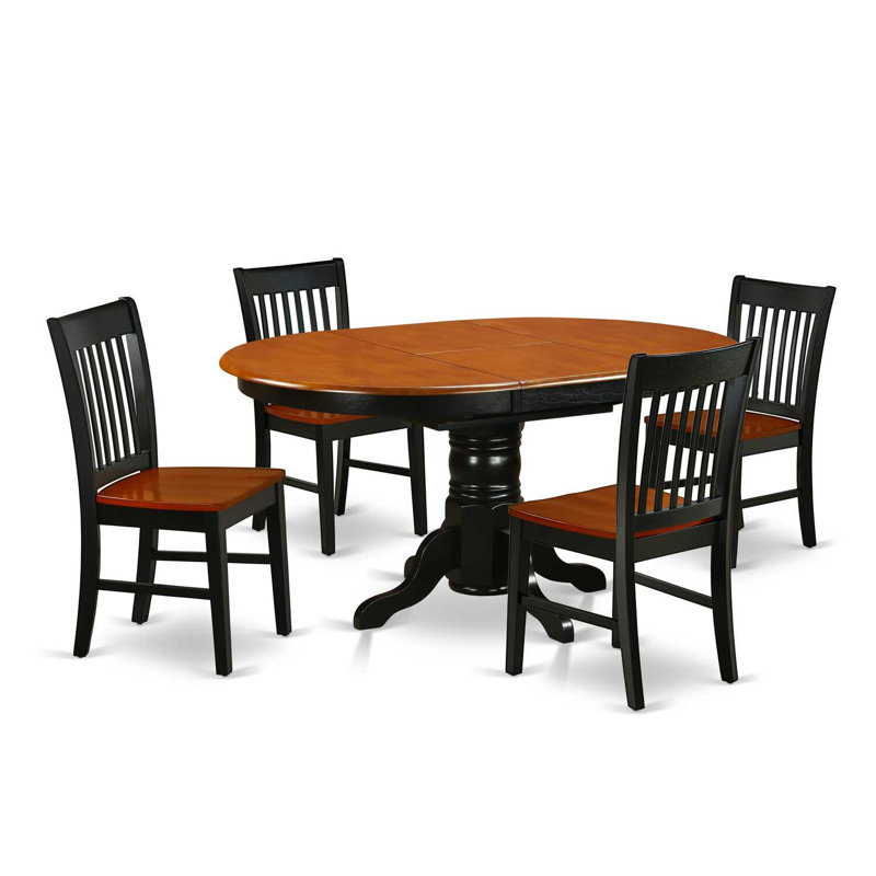  Table de salle à manger 5 pièces à plateau oval noir et cerisier avec 4 chaises et dossier en forme de papillon
