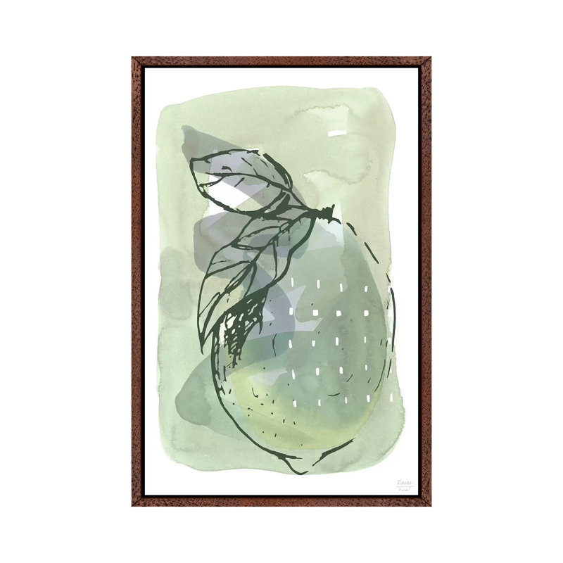 Lemon With Dots - Print on Canvas, Classic Brown Wood Floater Framed, 101.6cm H x 66.04cm W x 3.81cm D