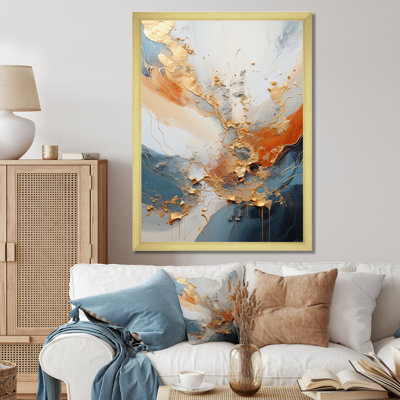 Golden Sunrisre abstrait or et bleu nova I - reproduction d'art sur toile encadrée