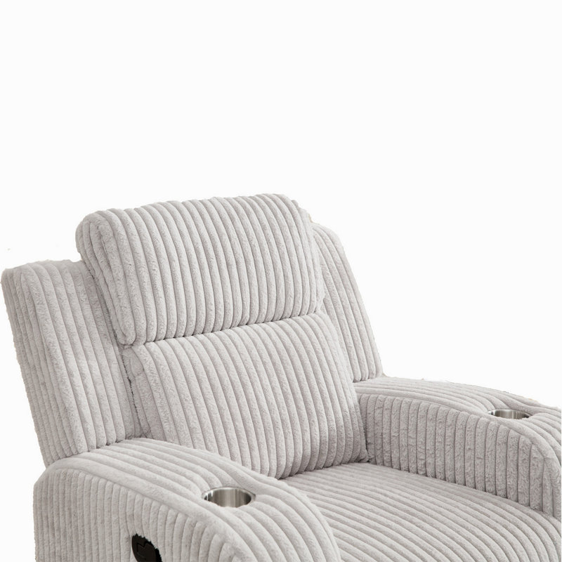 Recliner Sofa Couch 1-Seater, Manual Recliner Corduroy, Cup Holders, Reclining Couch For Living Room Grey