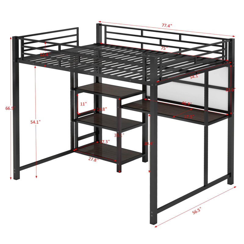 Femke Loft Bed with Desk, Bookcase and Whiteboard  by Isabelle & Max, Full, Black