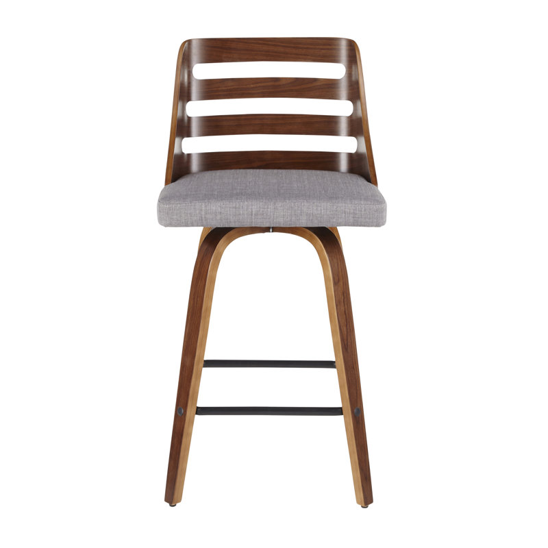 Modern Gray Upholstered Trevi Counter Stool with Walnut Swivel Base