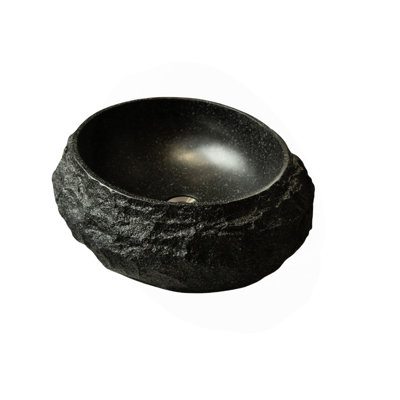18" Modern Irregular Oval Resin Vessel Bathroom Sink with Stone Pattern, Above-Counter Artistic Wash Basin for Vanity Countertops