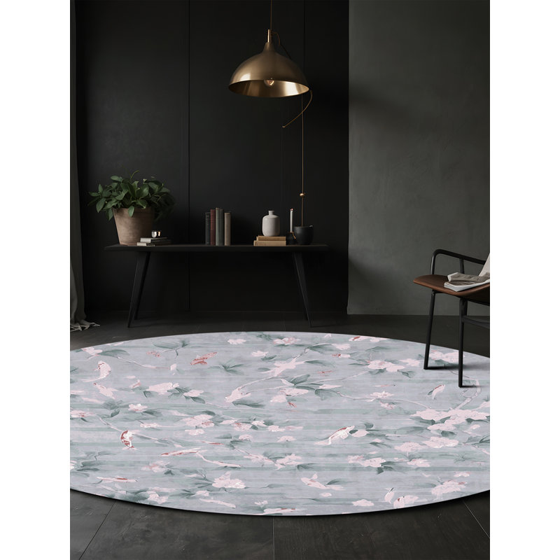 Tapis gris lavable à la machine, Rond 4 pi