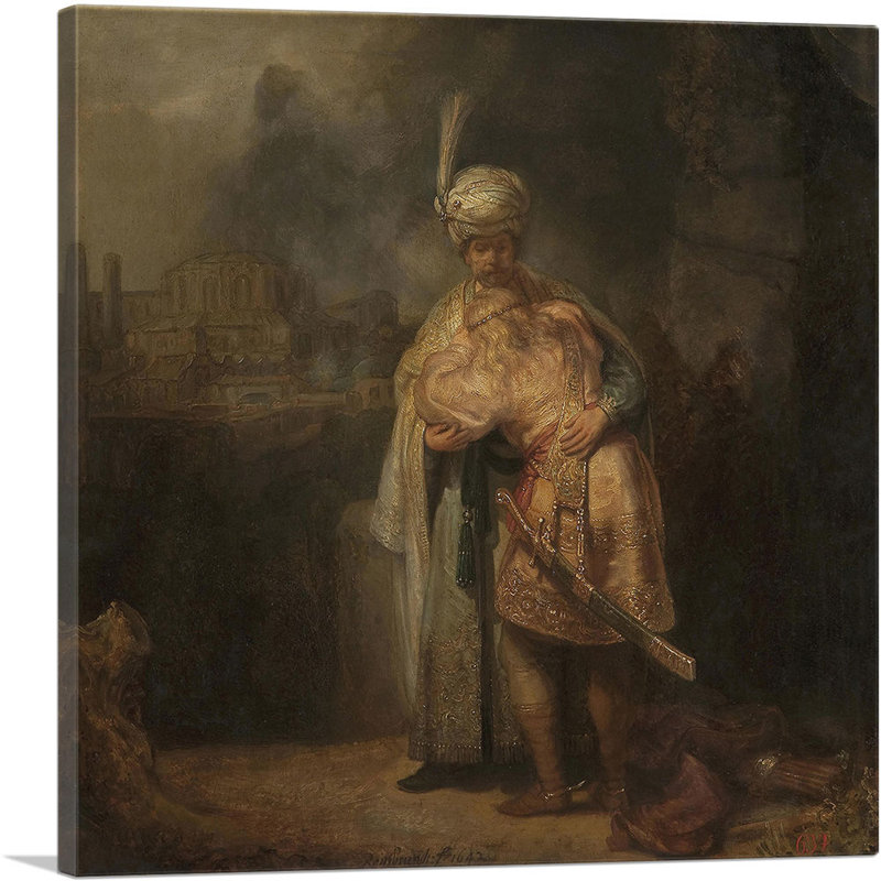 «David and Jonathan 1642» par Rembrandt van Rijn, reproduction d'art sur toile tendue, H 12 po x l 12 po x P 1,5 po