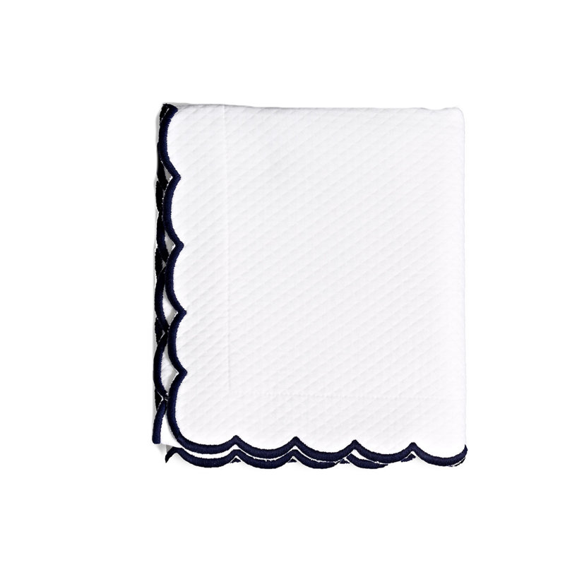 Traditional Cotton Standard Solid Colour Coverlet, Navy/White, Twin Coverlet/Bedspread