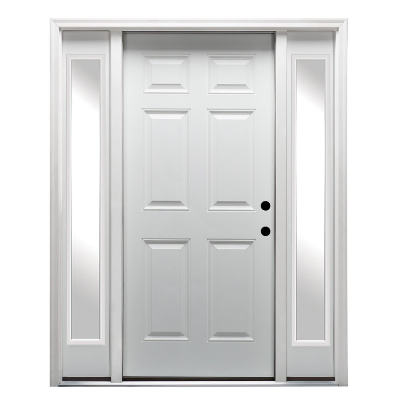 Porte extérieure en fibre de verre apprêtée à 6 panneaux avec deux panneaux latéraux, H 82,25 po x l 69 po x P 2 po