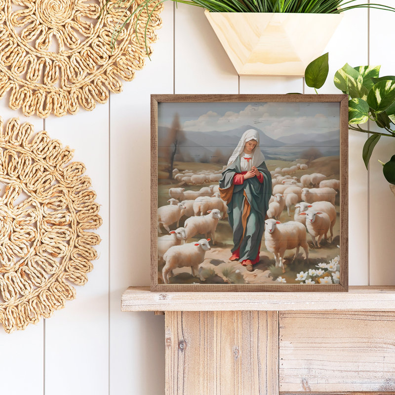Marie avec des moutons, H 4 po x l 4 po