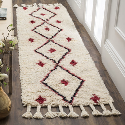 Powell Hand Tufted Wool/Cotton Geometric Rug in Beige/Red