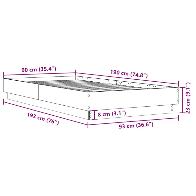 Vidaxl Bed Frame Engineered Wood, White, Single (3')