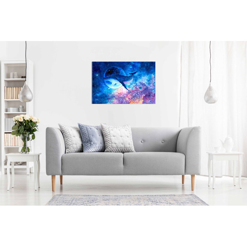 Blue Whale Diving Into Space Water - Wrapped Canvas Print, 76cm H x 51cm W