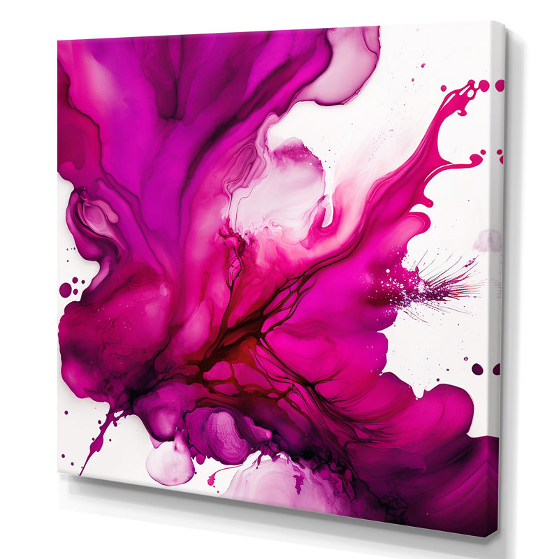 Ancien mystère in Viva Magenta II - Art abstrait à l'encre liquide, H 24 po x l 24 po, Toile tendue, Sans cadre