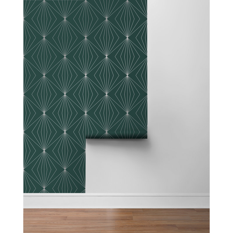 Rouleau géométrique Veale, Argent métallique / bleu sarcelle foncé