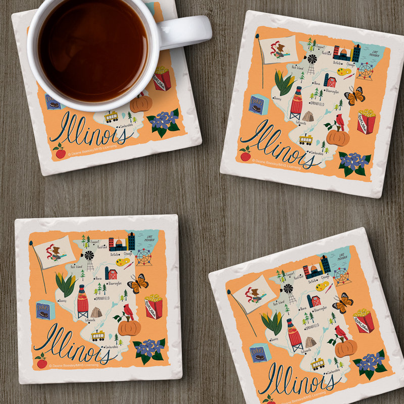 Illinois 4 Piece Tumbled Tile Coaster Set