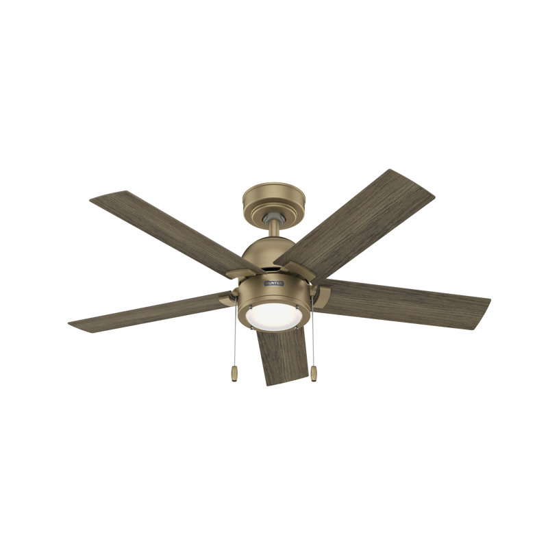 44" Erling 5 - Blade Ceiling Fan with LED Light Kit and Pull Chain, Burnished Brass