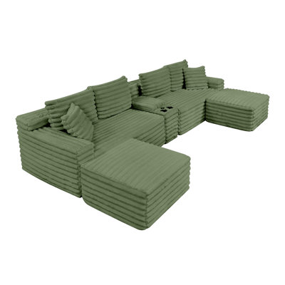 127" U-Shaped Compressed Boneless Sectional Sofa with Ottoman and Console,No Assembly Required